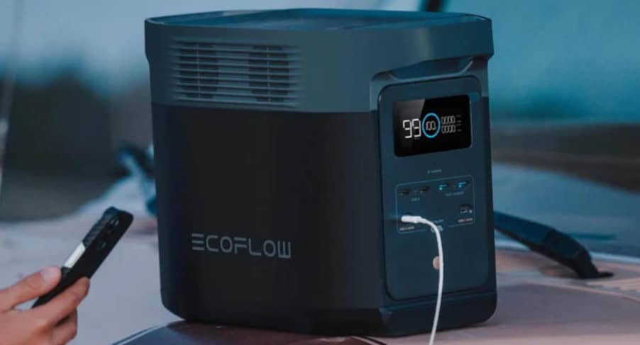 EcoFlow power station charging a phone