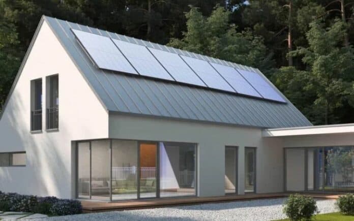 A house with solar panels on the roof