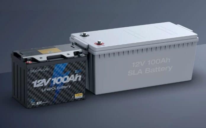 An EcoFlow battery and an sla battery