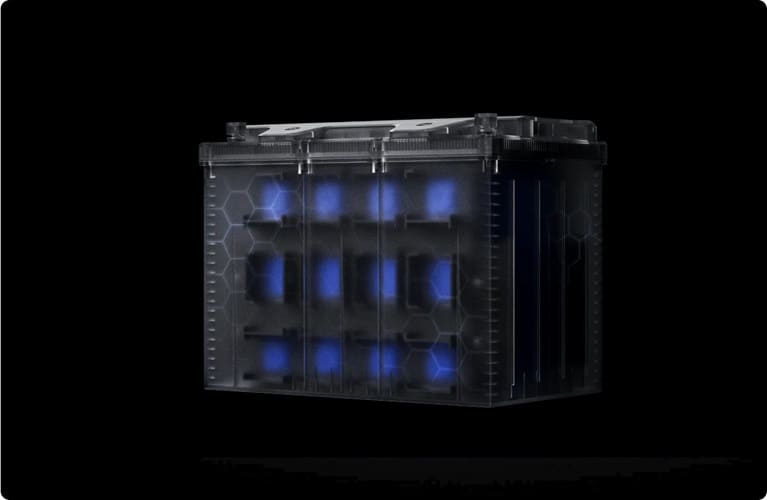 High-tech battery with glowing blue cells