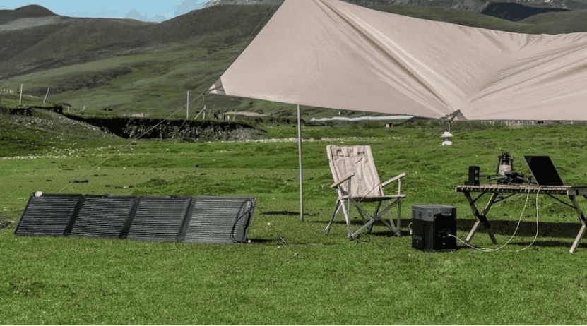 EcoFlow RIVER 2 Pro portable power station and solar panel for wild camping