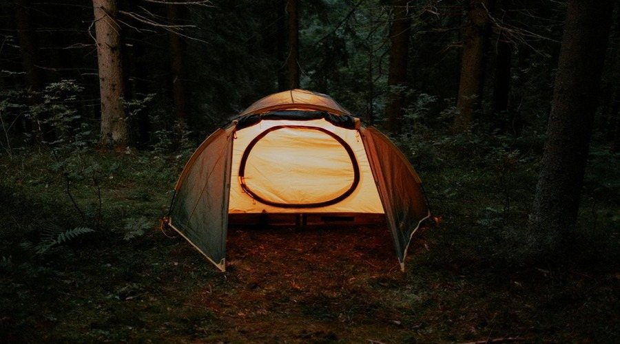 Lit tent in the dark